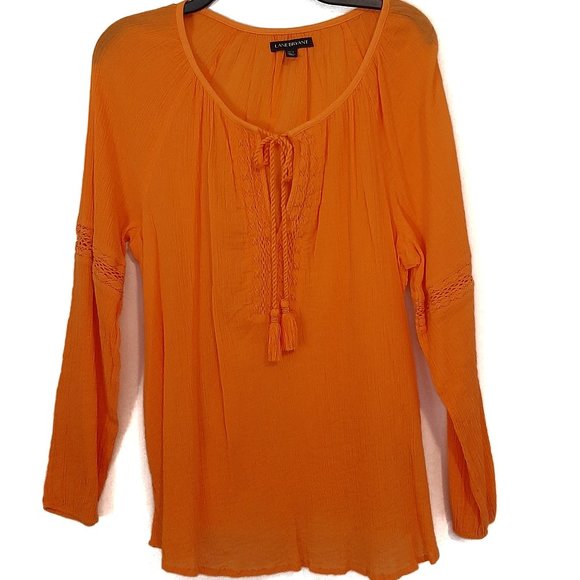 Lane Bryant Gauze/Crochet Orange Top14/16 - Picture 7 of 9